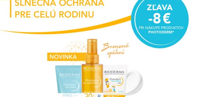 Bioderma zľava -8€ na opaľovacie prípravky.